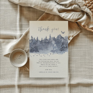Tarjeta De Agradecimiento Bosque Nevado Azul Gris Bebé Tienes Frío Afuera