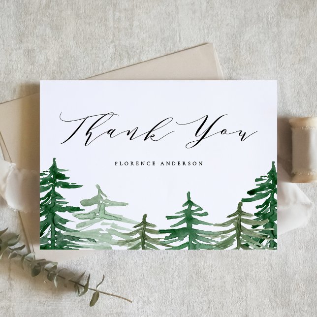 Tarjeta De Agradecimiento Bosque rústico de acuarela Cumpleaños del bosque (Customizable woodland thank you card featuring watercolor forest scenery. Perfect for woodland event)