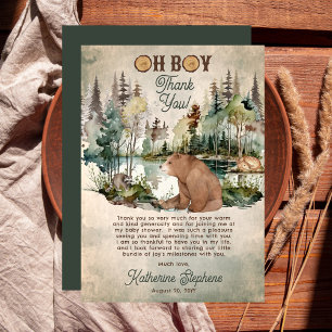 Tarjeta De Agradecimiento Bosque rústico de bosques Oh Boy Bear Baby Shower