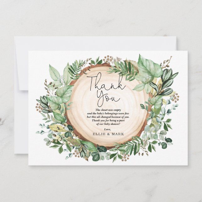 Tarjeta De Agradecimiento Bosque rústico de vegetación botánica Baby Shower (Anverso)