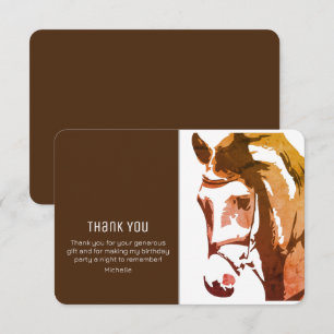 Tarjeta De Agradecimiento Bosquejo de caballo Cumpleaños moderno marrón y bl