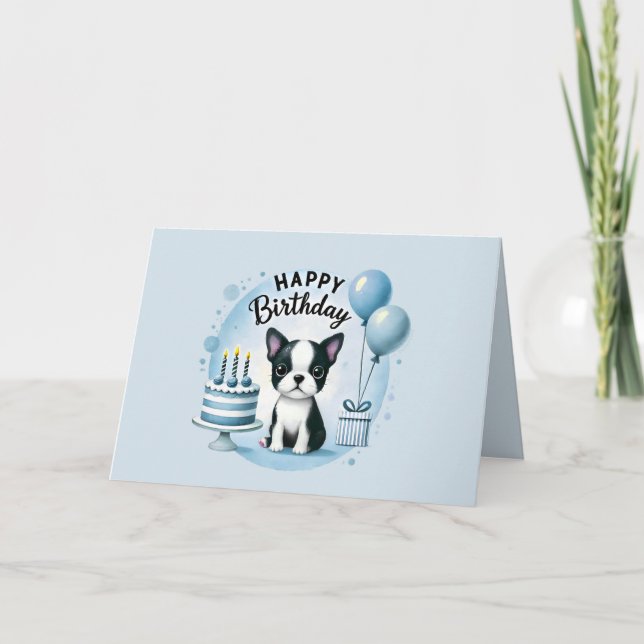 Tarjeta De Agradecimiento Boston Terrier Birthday Card - watercolor print  (Anverso)
