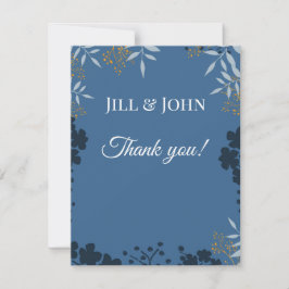 Tarjeta de agradecimiento botánica azul elegante p