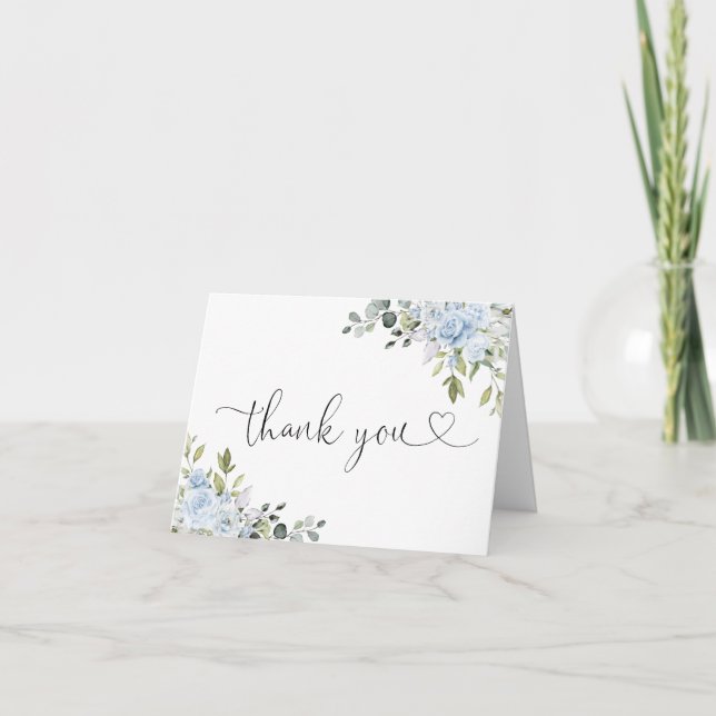 Tarjeta de agradecimiento botánica azul suave (Anverso)