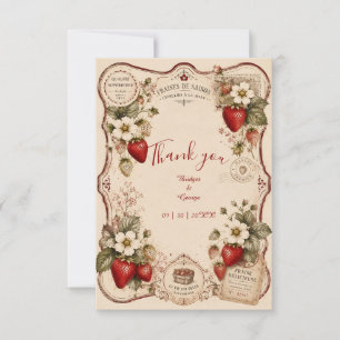 Tarjeta De Agradecimiento Botánica de boda de fresa victoriana