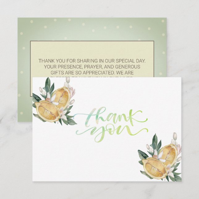 Tarjeta de agradecimiento botánica de limones en a (Anverso / Reverso)