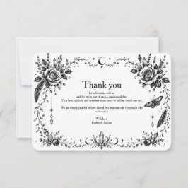 Tarjeta de agradecimiento botánica gótica negro y 