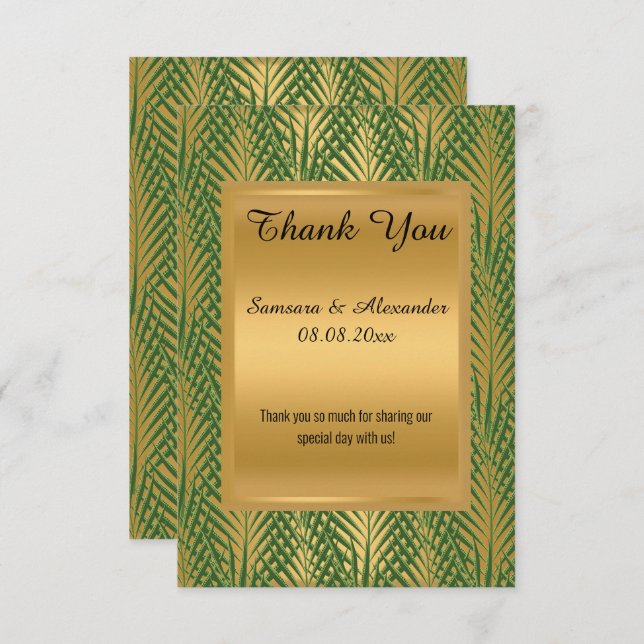 Tarjeta de agradecimiento BOTÁNICA VERDE METÁLICA  (Anverso / Reverso)