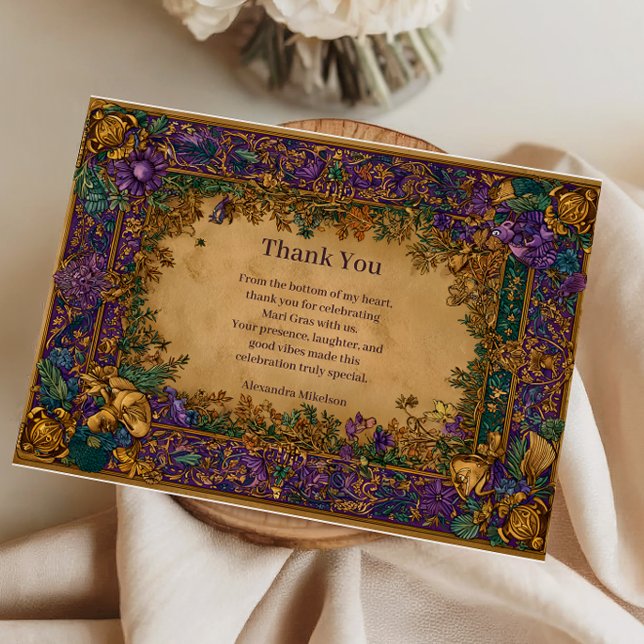 Tarjeta De Agradecimiento Botanical Baroque Mardi Gras Masquerade (Subido por el creador)