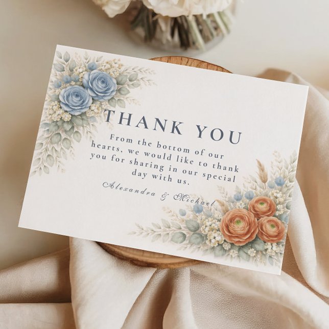 Tarjeta De Agradecimiento Botanical Blue Rose Wedding (Subido por el creador)