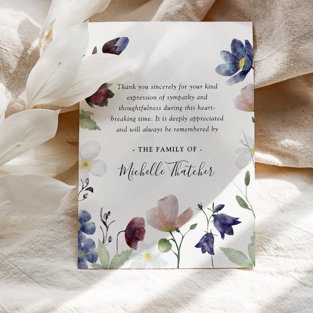 Tarjeta De Agradecimiento Botanical Boho Wildflowers Funeral (Subido por el creador)