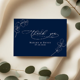 Tarjeta De Agradecimiento Botanical Eucalyptus Leaves Navy Blue Wedding