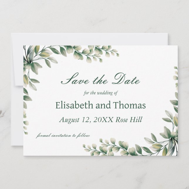 Tarjeta De Agradecimiento Botanical eucalyptus leaves save the date card (Anverso)