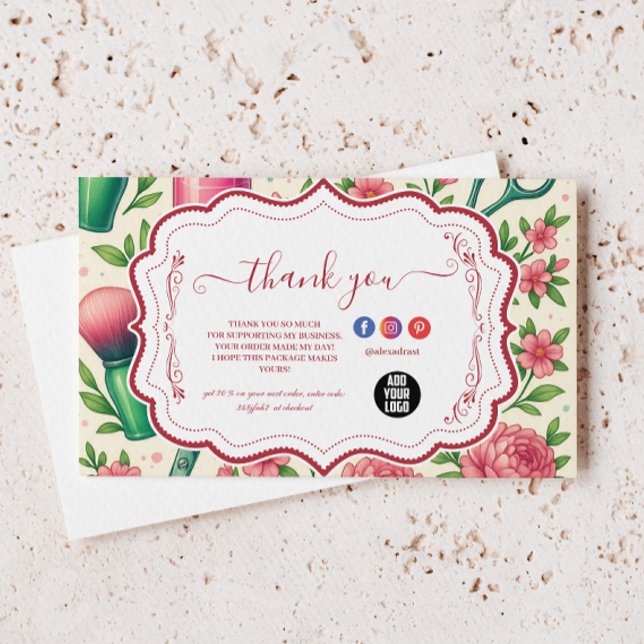Tarjeta De Agradecimiento Botanical Pink Stylist Beauty Business (Subido por el creador)