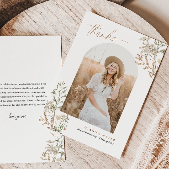 Tarjeta De Agradecimiento Botánicas de pradera Foto de graduación Agradecimi (Meadow Botanicals Graduation Photo Thank You)