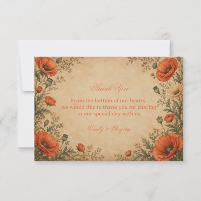 Tarjeta De Agradecimiento Botánico Amapola Vintage (Anverso)