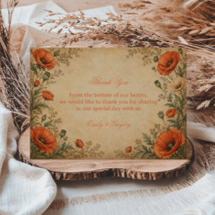 Tarjeta De Agradecimiento Botánico Amapola Vintage