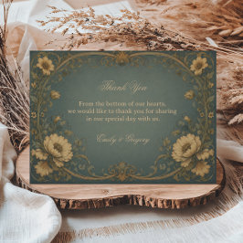 Tarjeta De Agradecimiento Botánico Azul Vintage
