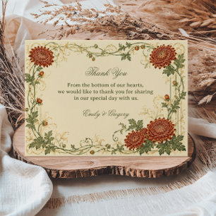 Tarjeta De Agradecimiento Botánico de Crisantemo Vintage