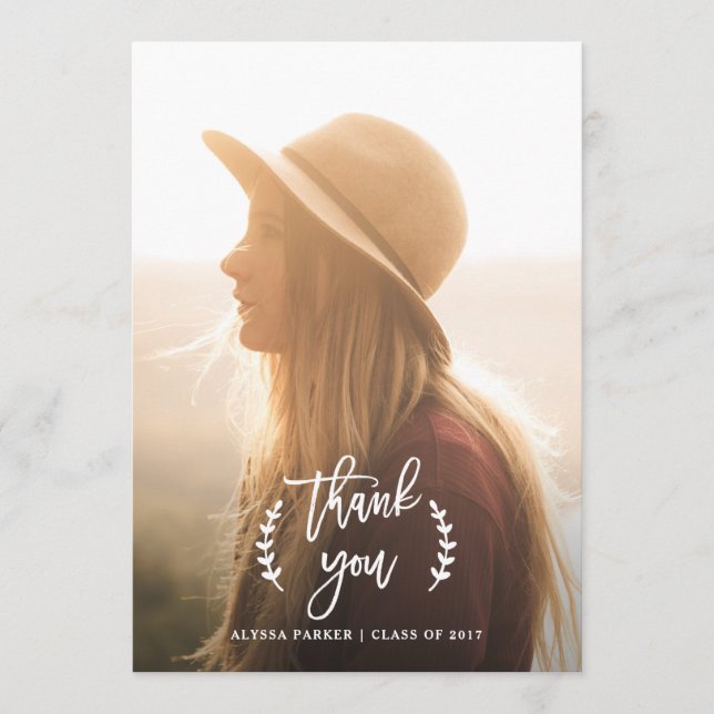 Tarjeta De Agradecimiento Botánico de moda | Foto de graduación Gracias (Anverso)