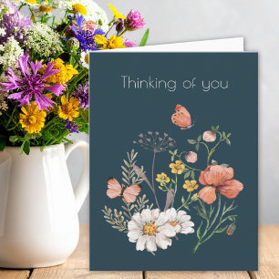 Tarjeta De Agradecimiento Botánico Flor Silvestre Boho Pensando en Ti