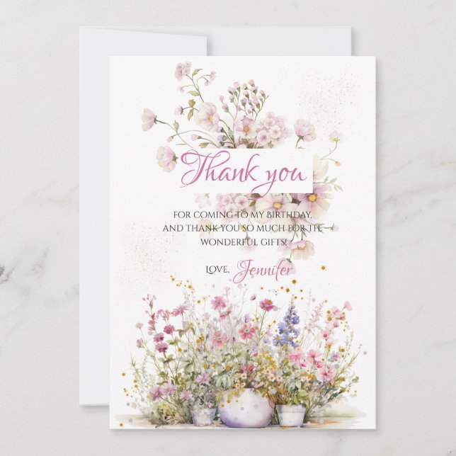 Tarjeta De Agradecimiento Botánico Floral Rosa Hada Gracias (Anverso)