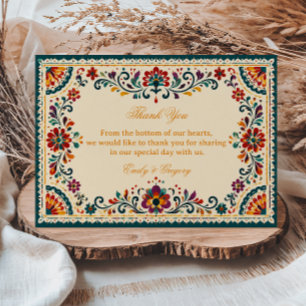 Tarjeta De Agradecimiento Botánico Mexicano Folk Colorido