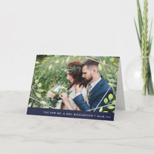 Tarjeta De Agradecimiento Botánico moderno  Silver Geo con foto Gracias