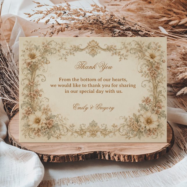Tarjeta De Agradecimiento Botánico Neutral Vintage (Subido por el creador)