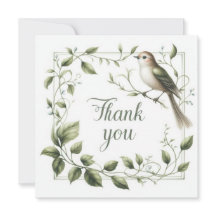 Tarjeta de agradecimiento botánico Pájaro y Hojas