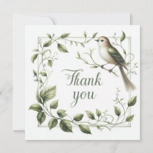 Tarjeta de agradecimiento botánico Pájaro y Hojas
