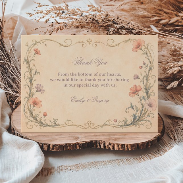 Tarjeta De Agradecimiento Botánico Pastel Vintage (Subido por el creador)
