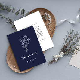 Tarjeta De Agradecimiento Botánicos Minimalistas Boho Azul Marino Boda