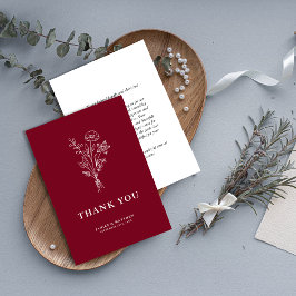 Tarjeta De Agradecimiento Botánicos Minimalistas Boho Burgundy Boda
