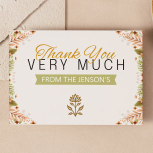 Tarjeta De Agradecimiento Botánicos verdes y marrones modernos Baby Shower