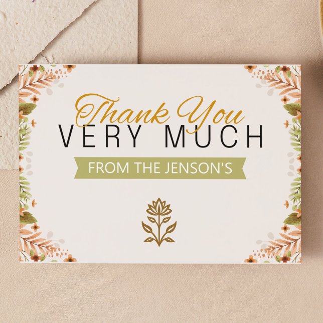 Tarjeta De Agradecimiento Botánicos verdes y marrones modernos Baby Shower (green and brown botanicals baby adoption foster care child shower thank you note watercolor)