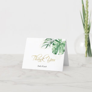 Tarjeta De Agradecimiento Botánicos y oro de Monstera Tropical