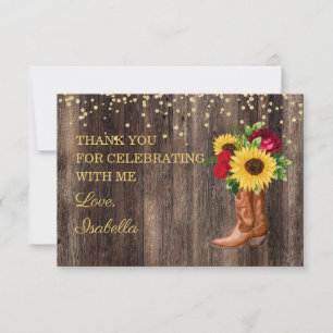 Tarjeta De Agradecimiento Botas de girasol rústico rosa roja Cumpleaños Grac