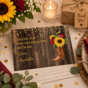 Tarjeta De Agradecimiento Botas de girasol rústico rosa roja Cumpleaños Grac