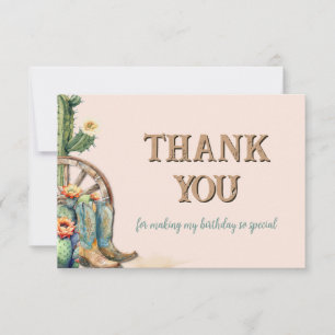 Tarjeta De Agradecimiento Botas femeninas western rosa teal cactus gracias