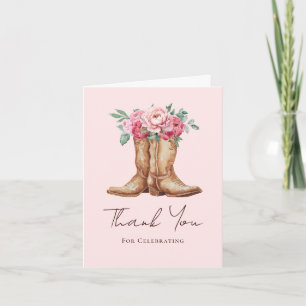 Tarjeta De Agradecimiento Botas Vaqueras Boho y Florales Rosa Sonrosado Grac