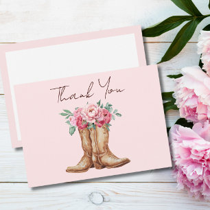 Tarjeta De Agradecimiento Botas Vaqueras Rústicas de Floral Rosa Sonrojado G