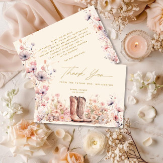 Tarjeta De Agradecimiento Botas y Burbujas: Desayuno Nupcial Floral de Vaque