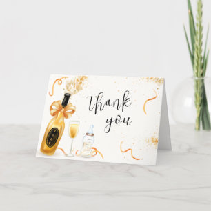 Tarjeta De Agradecimiento Botellas Black Gold Poppin Champán Baby Shower