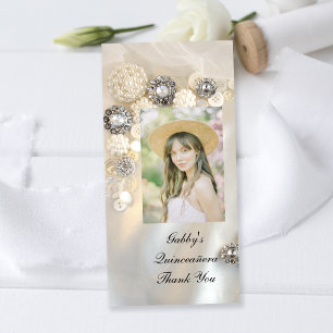 Tarjeta De Agradecimiento Botones Pearl Diamond Quineañera Gracias