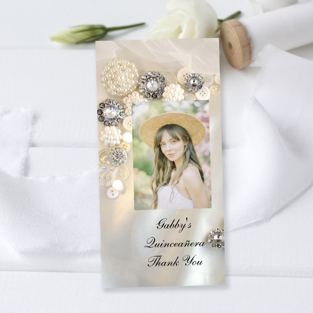 Tarjeta De Agradecimiento Botones Pearl Diamond Quineañera Gracias (Subido por el creador)