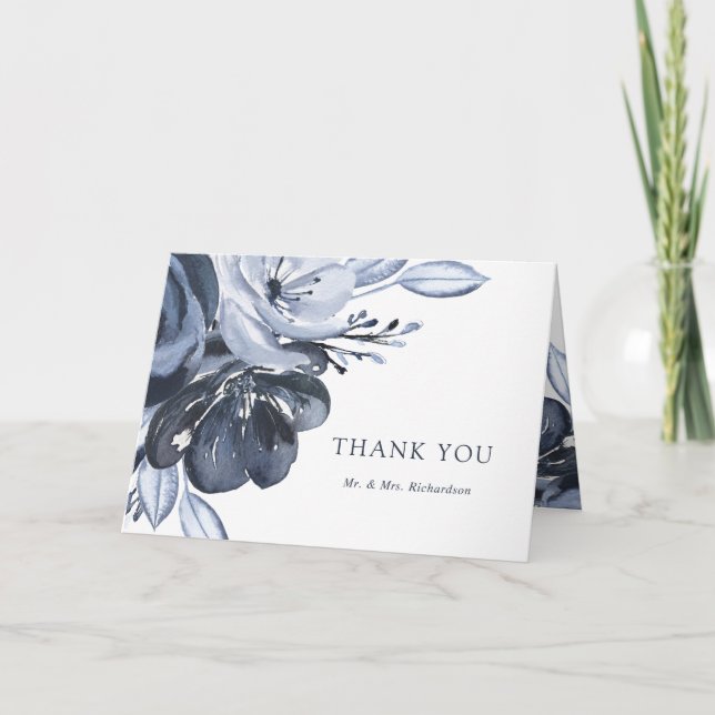 Tarjeta De Agradecimiento Bouquet azul | Floral acuarela Gracias (Anverso)