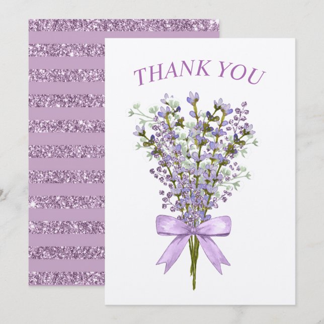 Tarjeta De Agradecimiento Bouquet de lavanda acuarela Gracias (Anverso / Reverso)