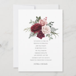 Tarjeta De Agradecimiento Bouquet de rosa borgoña pintado a mano