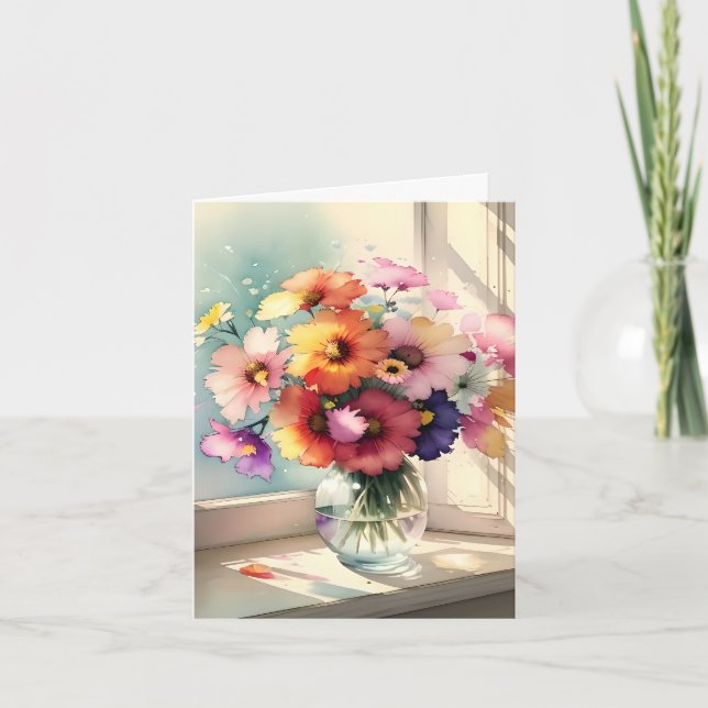 Tarjeta De Agradecimiento Bouquet en una ventana (Anverso)